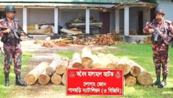 পানছড়িতে বিজিবির অভিযানে অবৈধ গোল কাঠ জব্দ