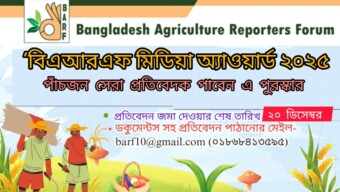 ‘বিএআরএফ মিডিয়া অ্যাওয়ার্ড-২০২৫’ এর জন্য প্রতিবেদন আহ্বান