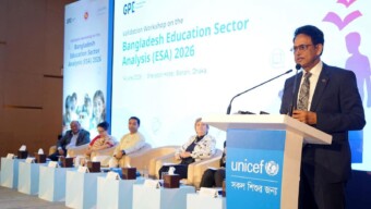 শিক্ষা এবং প্রাথমিক ও গণশিক্ষা মন্ত্রী ড. আ ন ম এহছানুল হক মিলন আজ রাজধানীর একটি হোটেলে(রবিবার, ১৪ জুন ২০২৬) UNICEF আয়োজিত ‘Validation Workshop on the Bangladesh Education Sector Analysis (ESA) 2026’ অনুষ্ঠানে প্রধান অতিথির বক্তব্য রাখেন