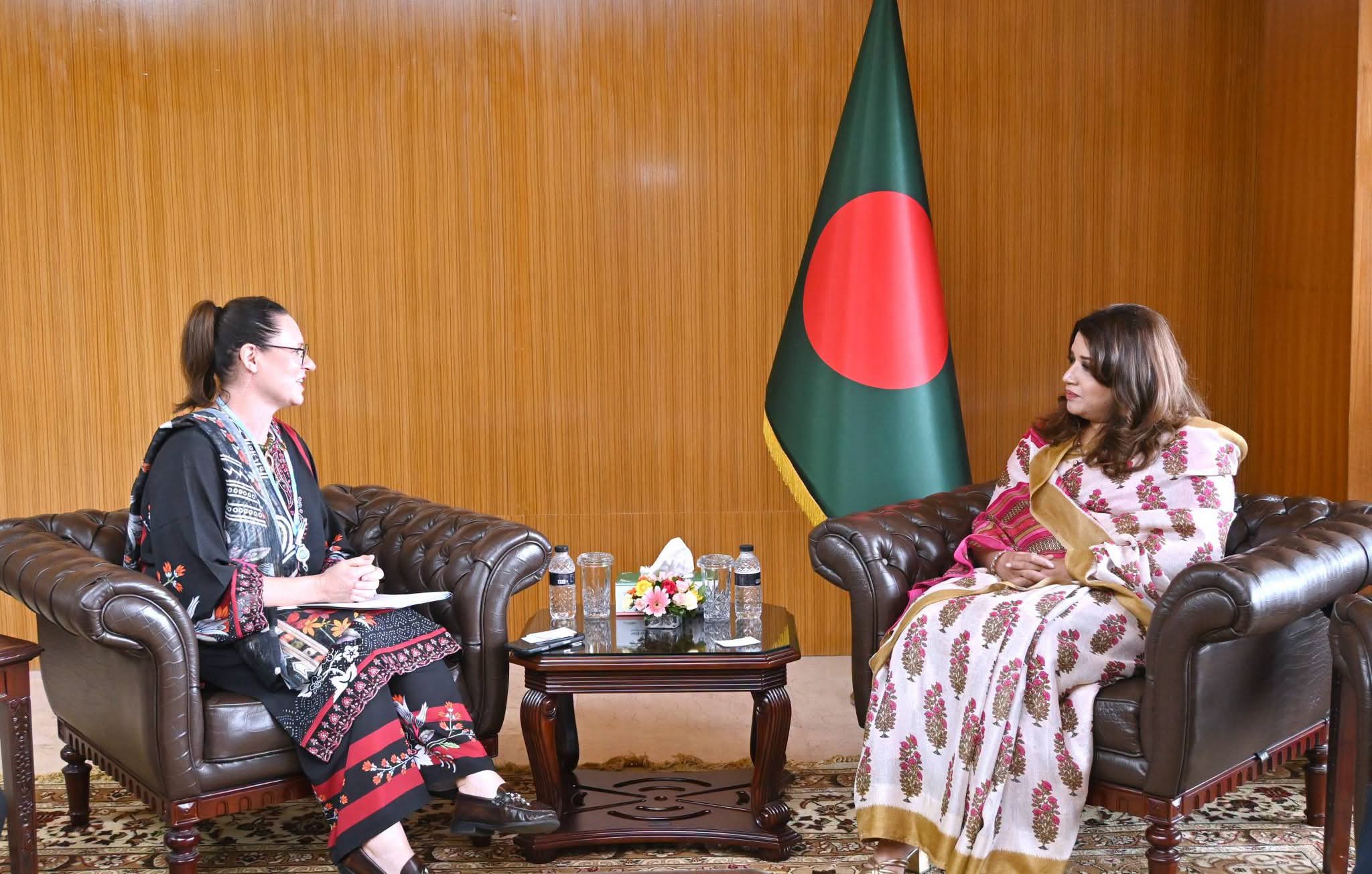 রাষ্ট্রপ্রতিমন্ত্রী শামা ওবায়েদ ইসলামের সাথে আইওএম-এর নতুন মিশন প্রধানের সাক্ষাৎ: দক্ষ ও অধিকার-ভিত্তিক অভিবাসন খাতের ওপর জোর